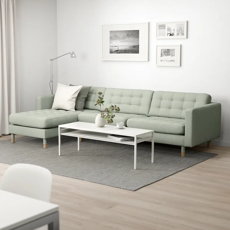 IKEA LANDSKRONA ЛАНДСКРУНА, 4-местный диван, с шезлонгом / оранжевый светло-зеленый / дерево 992.704.65 фото №2