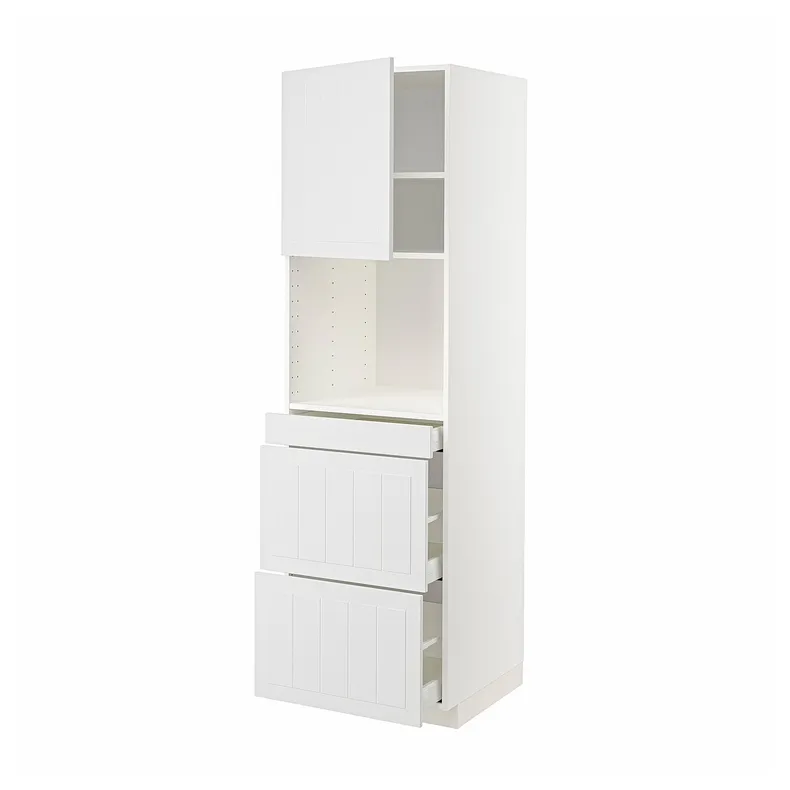 IKEA METOD МЕТОД / MAXIMERA МАКСИМЕРА, высокий шкаф д / СВЧ / дверца / 3ящика, белый / Стенсунд белый, 60x60x200 см 594.592.61 фото №1
