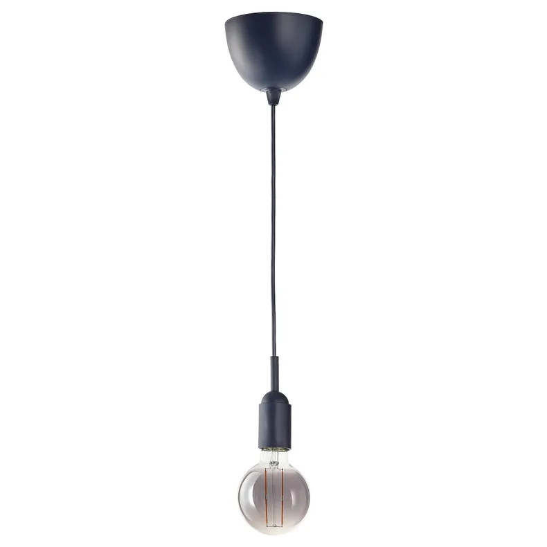 IKEA GRÅVACKA ГРОВАККА / MOLNART МОЛНАРТ, подвесной светильник с лампочкой, темно-синее / серое прозрачное стекло, 95 мм 894.844.62 фото №1