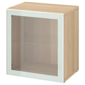 IKEA BESTÅ БЕСТО, стеллаж со стеклянн дверью, имитация дуба, окрашенного в белый цвет Glassvik / белый / светло-зеленый Прозрачное стекло, 60x42x64 см 594.904.74 фото