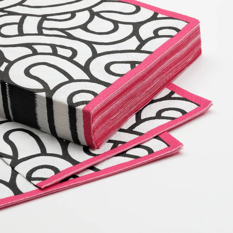 IKEA SÖTRÖNN СОТРЁНН, салфетка бумажная, дизайн белый / черно-розовый, 33x33 см 305.688.64 фото №3