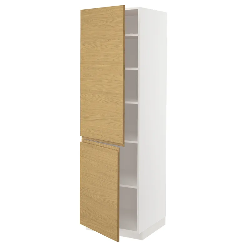 IKEA METOD МЕТОД, высокий шкаф с полками / 2 дверцы, белый / Воксторп имит. дуб, 60x60x200 см 195.391.04 фото №1