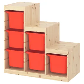 IKEA TROFAST ТРУФАСТ, комбинация д / хранения, Светлая сосна, окрашенная в белый / оранжевый цвет, 94x44x91 см 993.355.65 фото
