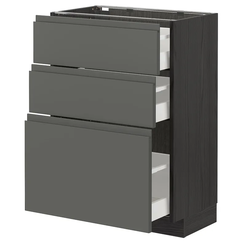 IKEA METOD МЕТОД / MAXIMERA МАКСИМЕРА, напольный шкаф с 3 ящиками, черный / Воксторп темно-серый, 60x37 см 493.110.86 фото №1