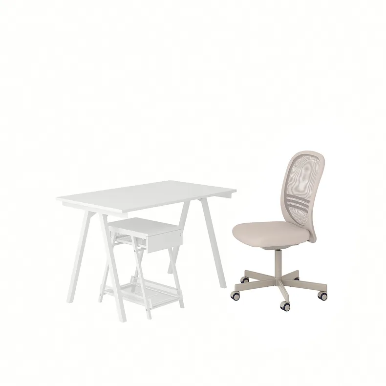 IKEA TROTTEN ТРОТТЕН / FLINTAN ФЛИНТАН, стол и комбинация для хранения, и вращающийся стул белый / бежевый 594.249.45 фото №1