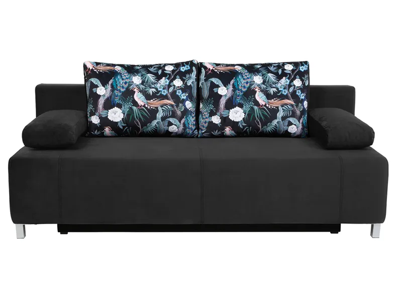 BRW Трехместный диван-кровать Kinga III с ящиком для хранения черный, Дождь 30 черный/принт павлин 02 многоцветный SO3-KINGA_III-LX_3DL-G5_B85286 фото №1