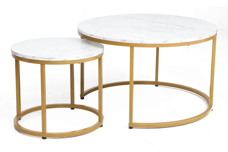 Комплект из 2 круглых журнальных столиков SIGNAL DION, белый мрамор / золото, 80x80 фото №6