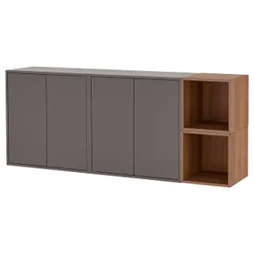 IKEA EKET ЭКЕТ, комбинация настенных шкафов, темно-серый / орех, 175x35x70 см 294.927.47 фото