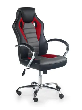 Кресло компьютерное офисное вращающееся HALMAR SCROLL черный/красный/серый, экокожа фото