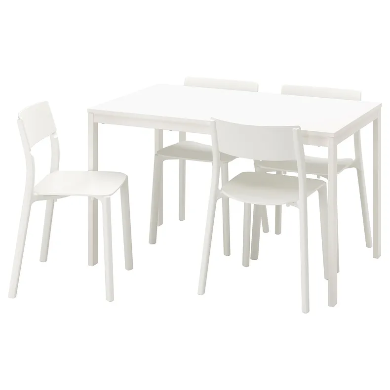 IKEA VANGSTA ВАНГСТА / JANINGE ЯНІНГЕ, стіл+4 стільці, білий / білий, 120 / 180 см 194.830.41 фото №1
