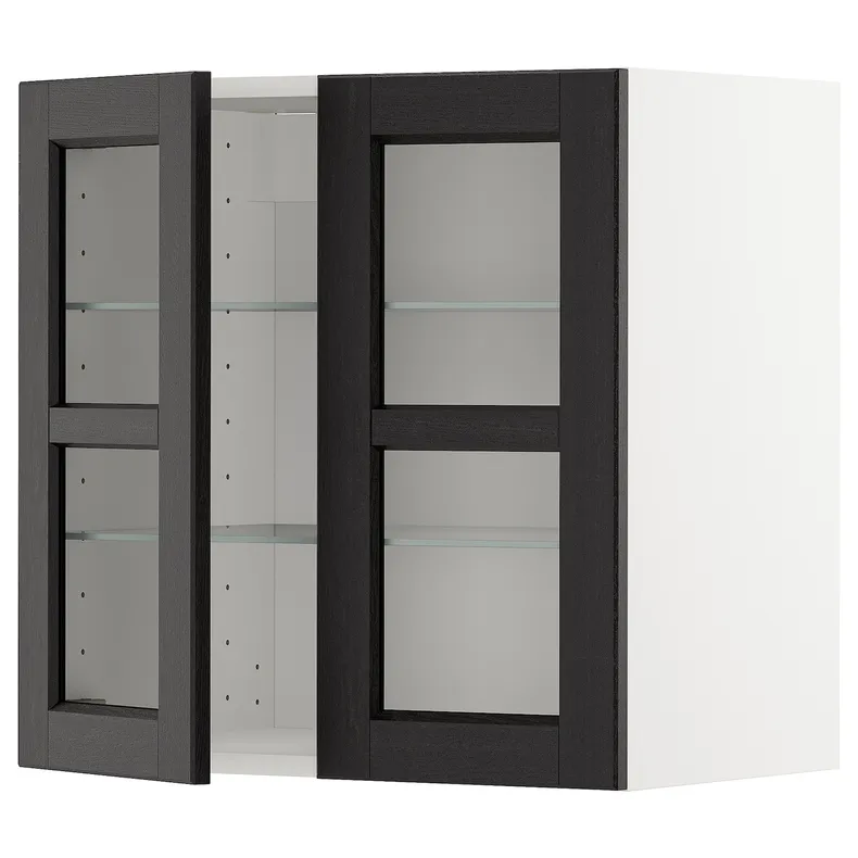 IKEA METOD МЕТОД, навесной шкаф / полки / 2стеклян двери, белый / Лерхиттан с черными пятнами, 60x60 см 694.599.39 фото №1