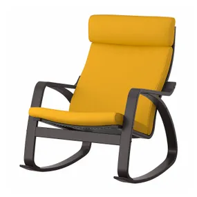 IKEA POÄNG ПОЭНГ, кресло-качалка, черный / коричневый / желтый Skiftebo 493.958.49 фото