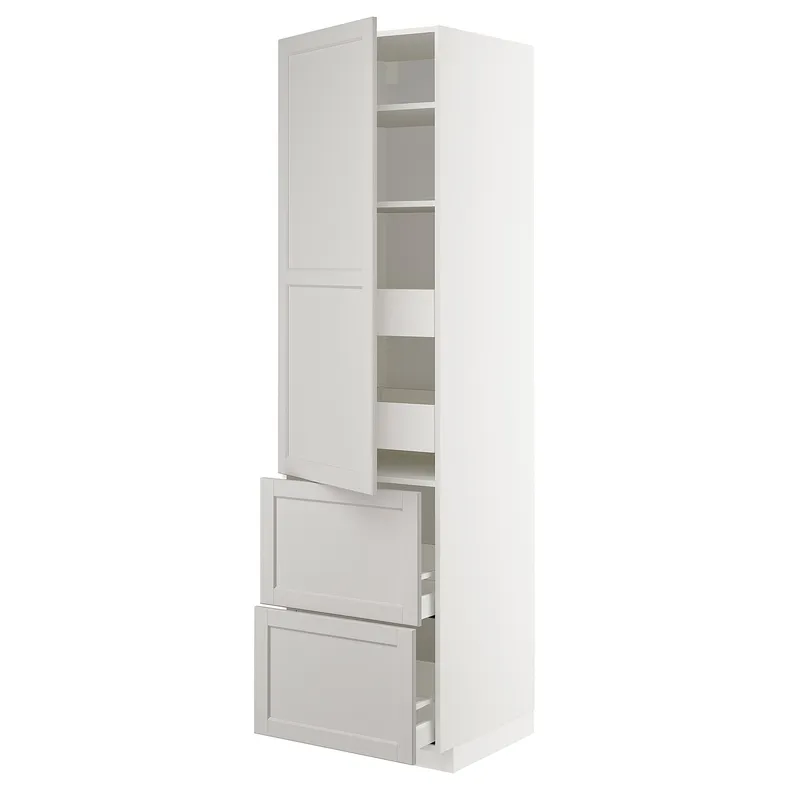 IKEA METOD МЕТОД / MAXIMERA МАКСИМЕРА, высокий шкаф+полки / 4ящ / двр / 2фасада, белый / светло-серый, 60x60x220 см 793.867.87 фото №1