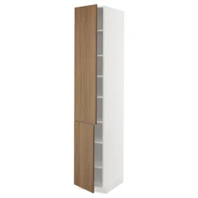 IKEA METOD МЕТОД, высокий шкаф с полками / 2 дверцы, белый / Имитация коричневого ореха, 40x60x220 см 795.193.39 фото