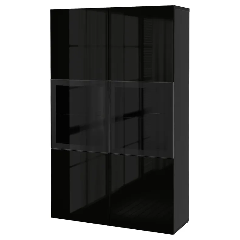 IKEA BESTÅ БЕСТО, комбинация д / хранения+стекл дверц, черно-коричневый / сельсвикенский глянец / черное прозрачное стекло, 120x42x193 см 590.594.61 фото №1