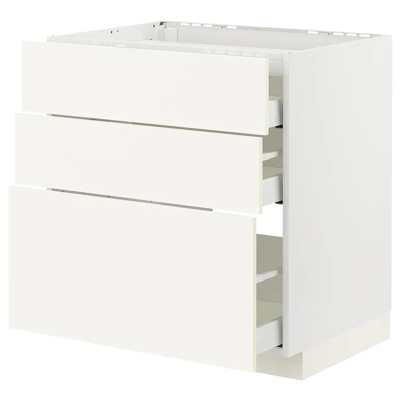 IKEA METOD МЕТОД / MAXIMERA МАКСИМЕРА, шкаф д / варочной панели / 3фасада / 3ящ, белый / Вальстена белый, 80x60 см 995.072.03 фото №1