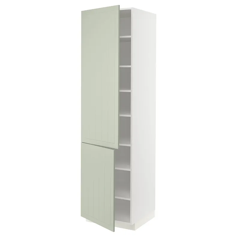 IKEA METOD МЕТОД, высокий шкаф с полками / 2 дверцы, белый / светло-зеленый, 60x60x220 см 494.872.07 фото №1