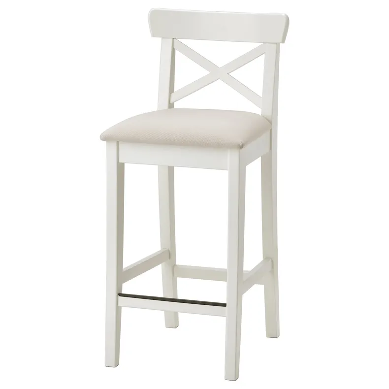 IKEA INGOLF ІНГОЛЬФ, барний стілець зі спинкою, білий / бежевий галантерейний, 65 см 004.787.37 фото №1