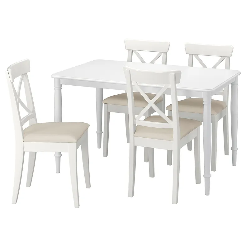 IKEA DANDERYD ДАНДЭРЮД / INGOLF ИНГОЛЬФ, стол и 4 стула, белый / бежевый, 130 см 095.442.43 фото №1