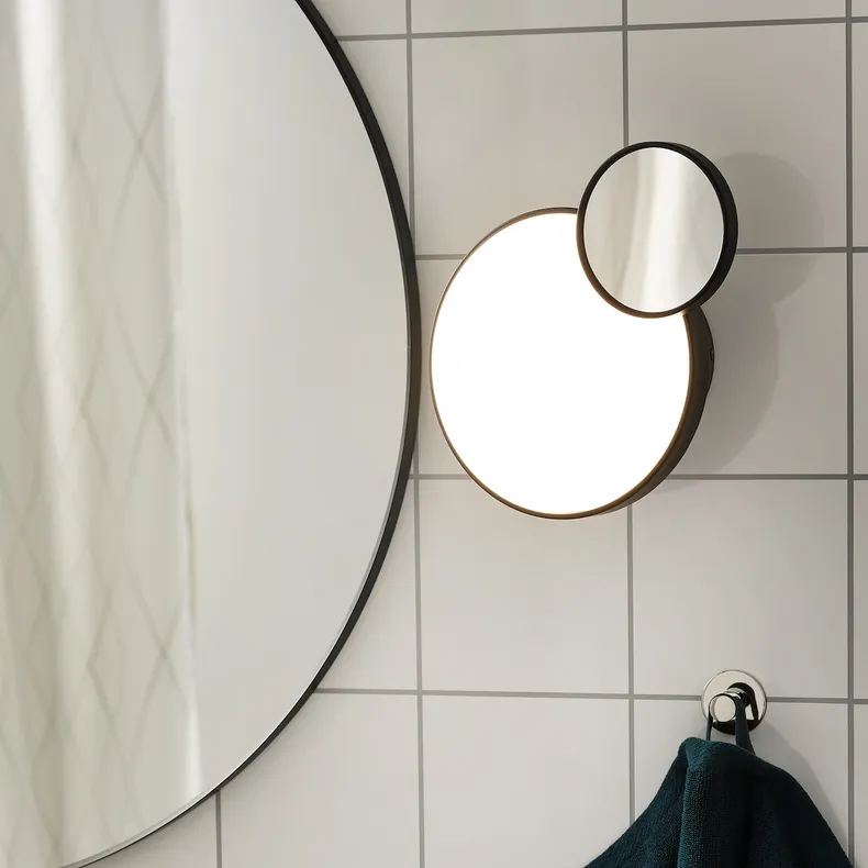 IKEA KABOMBA КАБОМБА, LED бра із дзеркалом, регулювання яскравості матовий / чорний, 20 см 604.852.83 фото №2