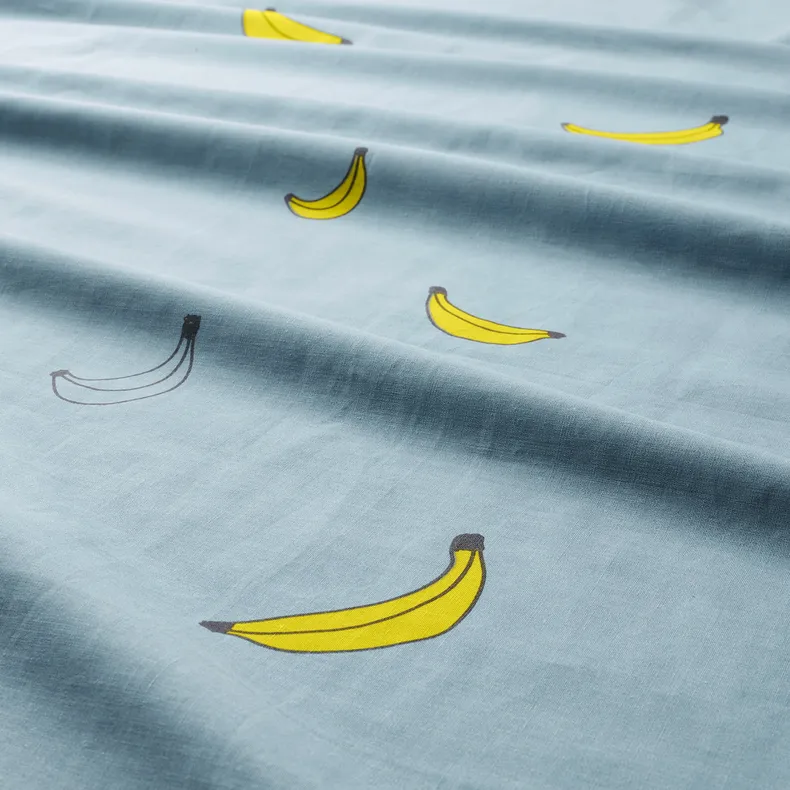 IKEA VÄNKRETS ВЕНКРЕТС, підковдра та наволочка, орнамент банан синій, 150x200 / 50x60 см 105.047.07 фото №5