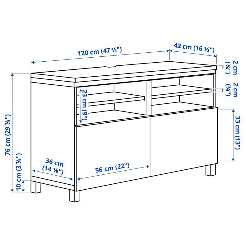 IKEA BESTÅ БЕСТО, тумба для телевізора з дверцятами, на ніжках, біла / Studsviken / Kabbarp білий, 120x42x76 см 494.215.65 фото №6