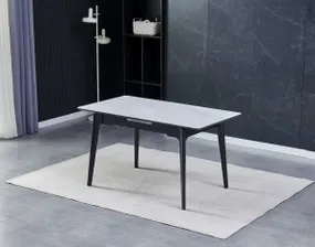 Стол INTARSIO BERLIN CERAMIC 111(140)*75 белый глянец, черный каркас фото