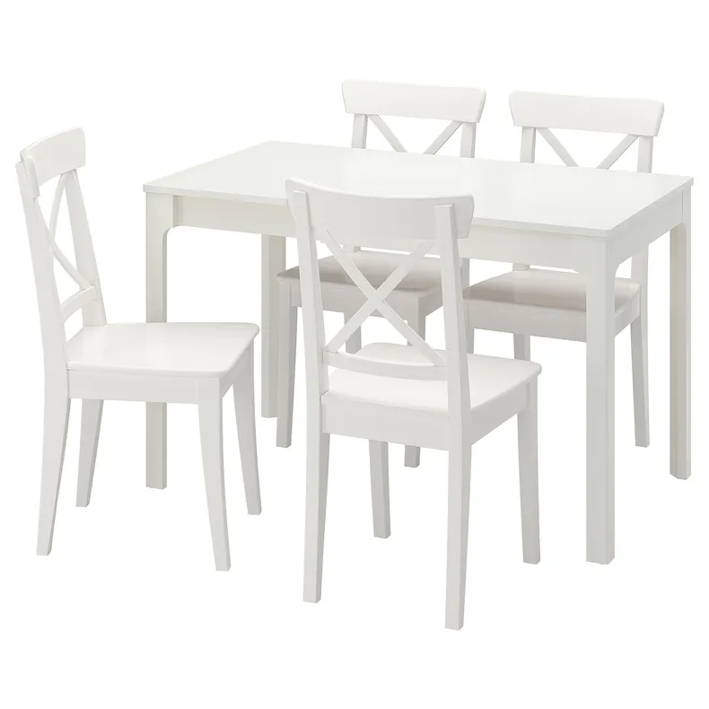 IKEA EKEDALEN ЕКЕДАЛЕН / INGOLF ІНГОЛЬФ, стіл+4 стільці, білий / білий, 80 / 120 см 694.829.68 фото №1