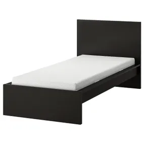 IKEA MALM МАЛЬМ, каркас кровати с матрасом, черный / коричневый / Ебыгда твердый, 90x200 см 095.368.46 фото