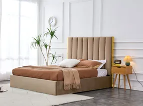 Ліжко двоспальне HALMAR PALAZZO 160x200 см, бежеве / золоте фото