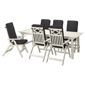 IKEA BONDHOLMEN БОНДХОЛЬМЕН, стіл+6 крісел із відкид спин/вуличн, білий/бежевий/ярпенський/дувхольменський антрацит 895.511.97 фото