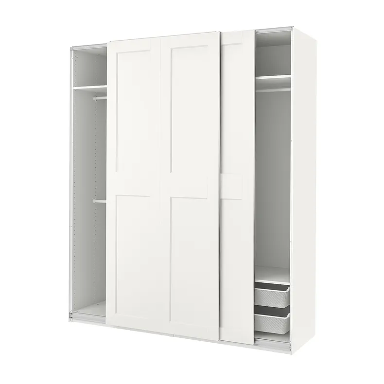 IKEA PAX ПАКС / GRIMO ГРИМО, гардероб, комбинация, белый / белый, 200x66x236 см 994.329.72 фото №1