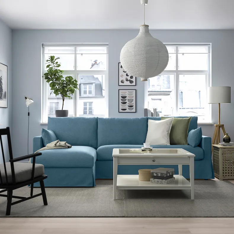 IKEA HYLTARP ХИЛЬТАРП, 3-местный диван с козеткой, левый, Талмира голубая 995.150.19 фото №2