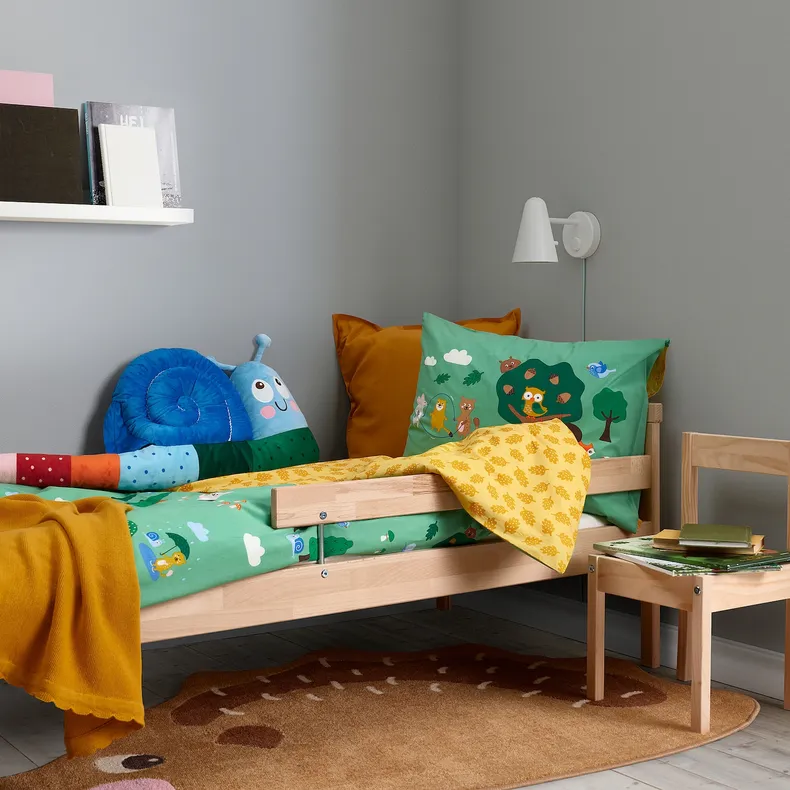 IKEA BRUMMIG БРУММІГ, підковдра та наволочка, орнамент лісові звірі/різнобарвний, 150x200/50x60 см 505.211.54 фото №4