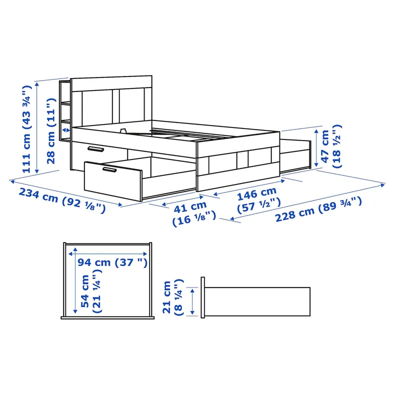 IKEA BRIMNES БРИМНЭС, каркас кровати с изголовьем, белый / Леирсунд, 140x200 см 991.574.69 фото №9