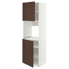 IKEA METOD МЕТОД, висока шафа для дух, 2 дверцят / пол, білий / СІНАРП коричневий, 60x60x200 см 994.685.79 фото