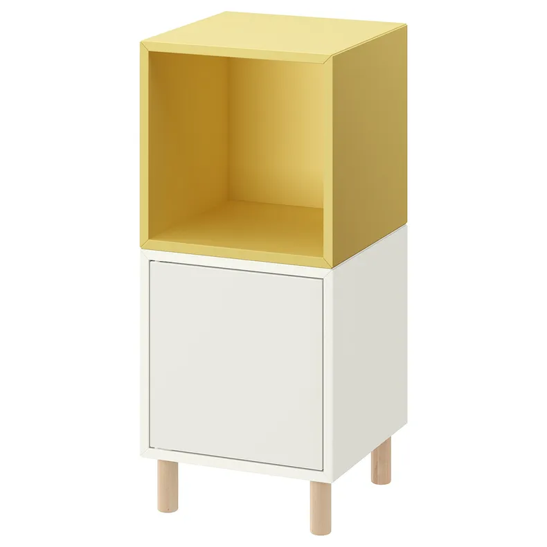 IKEA EKET ЕКЕТ, комбінація шаф із ніжками, білий блідо-жовтий / дерево, 35x35x80 см 295.217.16 фото №1