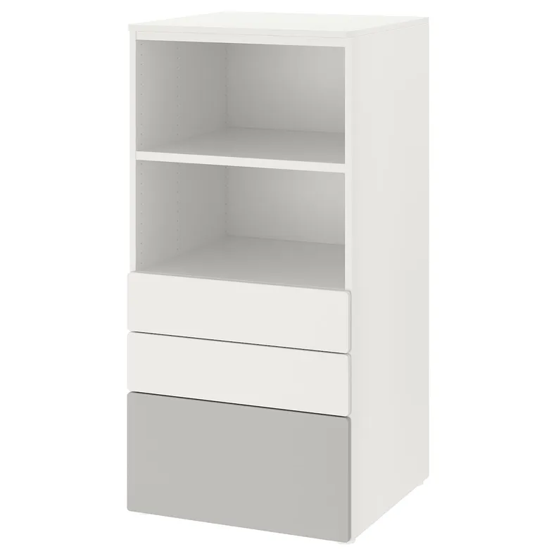 IKEA SMÅSTAD СМОСТАД / PLATSA ПЛАТСА, книжкова шафа, біло-сірий з 3 шухлядами, 60x57x123 см 093.878.13 фото №1