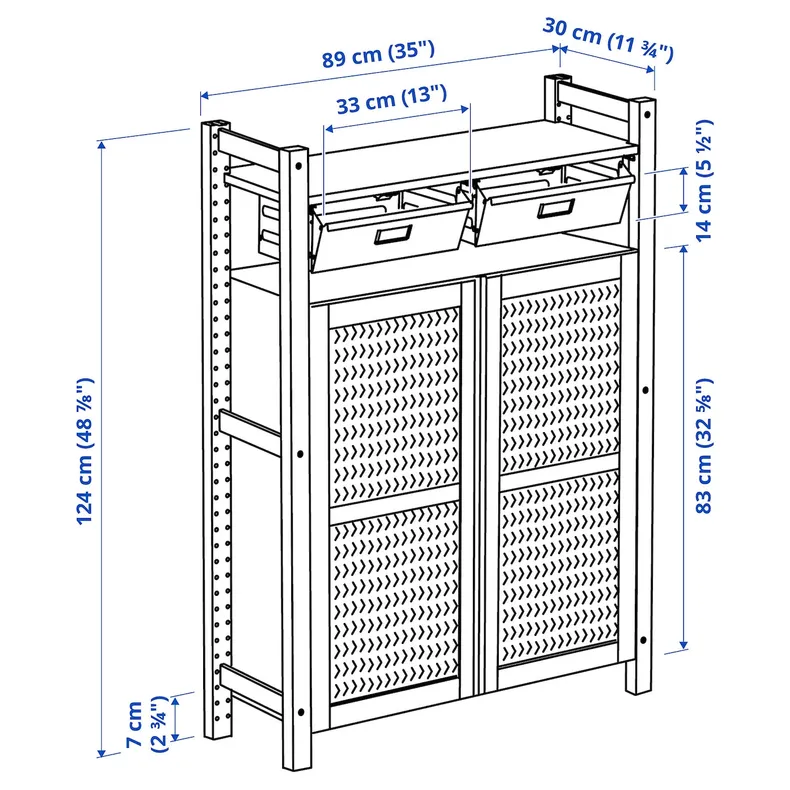 IKEA IVAR ИВАР, 1 секция / полки / шкаф, сосна / черная сетка, 89x30x124 см 995.081.65 фото №5