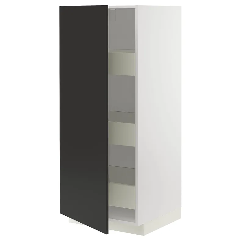 IKEA METOD МЕТОД / MAXIMERA МАКСИМЕРА, высокий шкаф с ящиками, белый / Никебо матовый антрацит, 60x60x140 см 594.981.87 фото №1