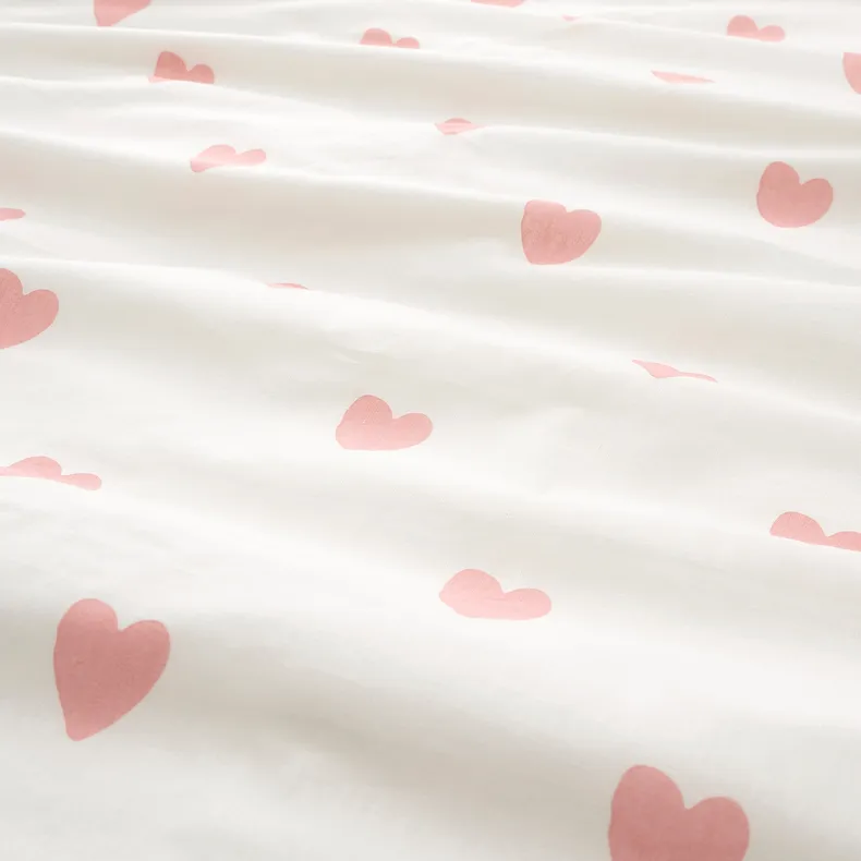 IKEA BARNDRÖM БАРНДРЕМ, підковдра та наволочка, орнамент серця білий/рожевий, 150x200/50x60 см 605.043.66 фото №6