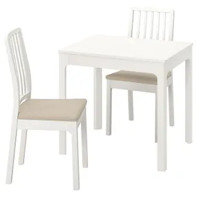 IKEA EKEDALEN ЕКЕДАЛЕН / EKEDALEN ЕКЕДАЛЕН, стіл+2 стільці, білий / ХАКЕБУ бежевий, 80 / 120 см 394.294.06 фото