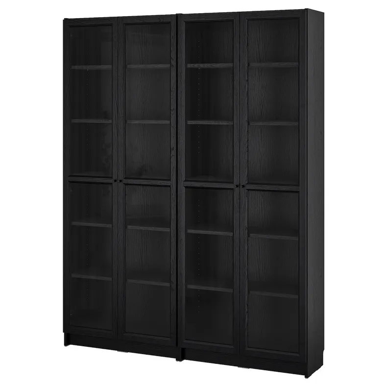 IKEA BILLY БИЛЛИ / OXBERG ОКСБЕРГ, стеллаж комбинация / стекл дверцы, черная имитация дуб, 160x202 см 594.835.29 фото №1