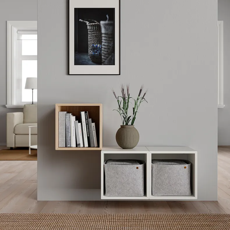 IKEA EKET ЭКЕТ, комбинация настенных шкафов, дуб, окрашенный в белый цвет, 105x35x70 см 392.863.51 фото №10