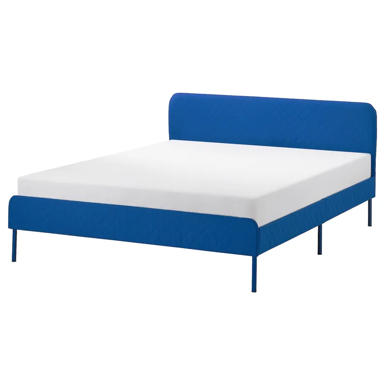 IKEA SLATTUM СЛАТТУМ, каркас ліжка з оббивкою, Knisa яскраво-синій, 140x200 см 205.712.68 фото №1
