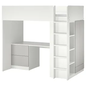 IKEA SMÅSTAD СМОСТАД, ліжко-горище, біло-сірий зі столом з 3 шухлядами, 90x200 см 794.374.47 фото