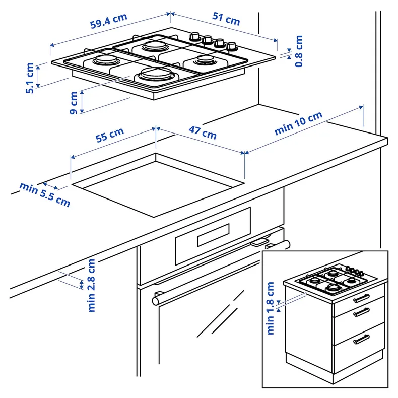 IKEA LAGAN ЛАГАН, газова варильна поверхня, білий, 59 см 405.222.72 фото №6