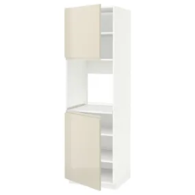 IKEA METOD МЕТОД, висока шафа для дух, 2 дверцят / пол, білий / Voxtorp високий глянець світло-бежевий, 60x60x200 см 894.673.11 фото