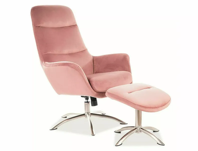 Крісло м'яке з підставкою для ніг оксамитове SIGNAL NIXON Velvet, Bluvel 52 - античний рожевий фото №1