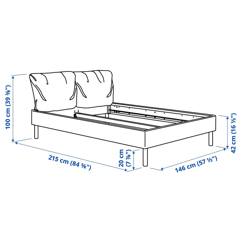 IKEA SAGESUND САГЕСУНД, каркас кровати с обивкой, Коричневый цвет, 140x200 см фото №9